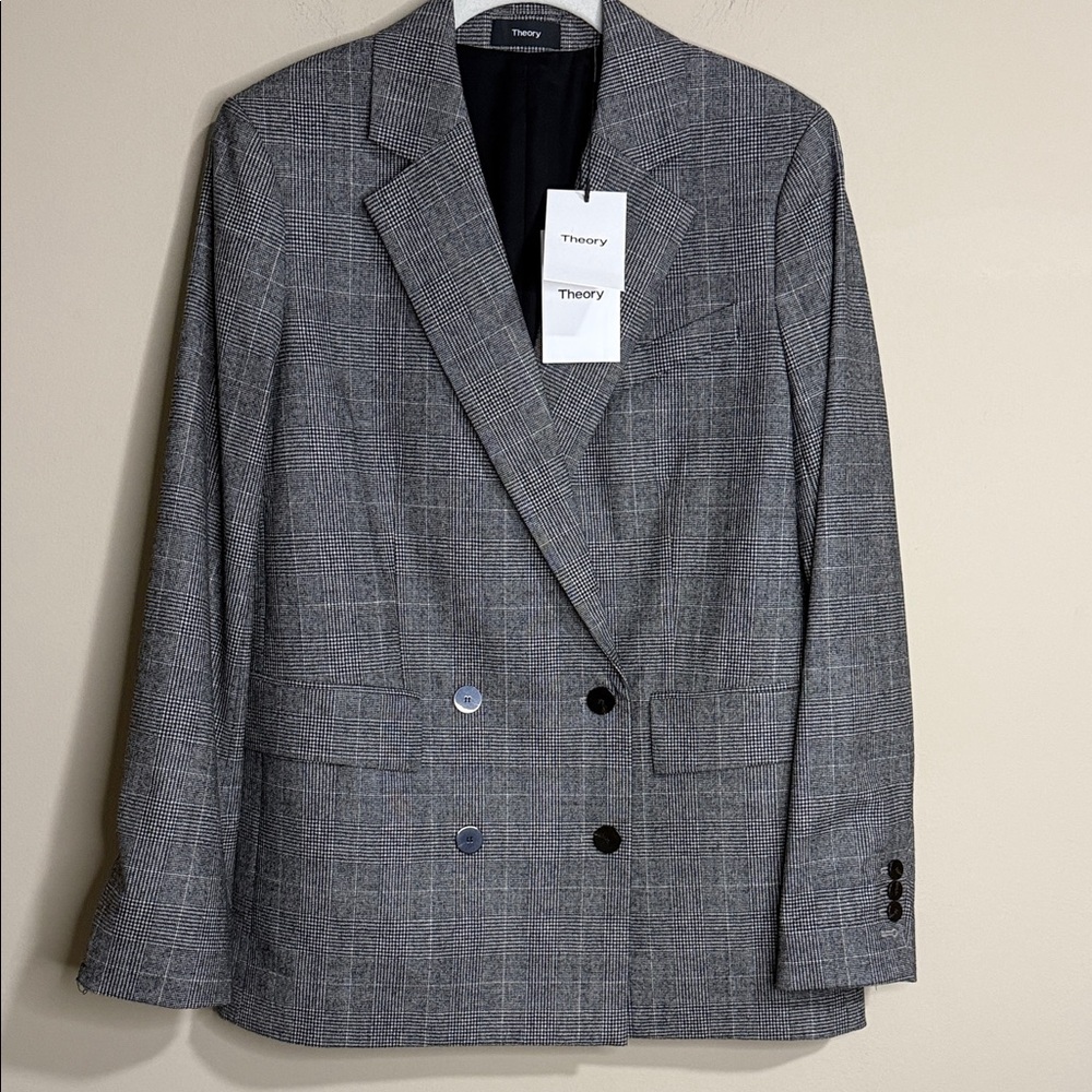 Theory virgin wool Piazza Jacket in Wales Flannel Double Breasted Blazer size 6 - Picture 2 of 8